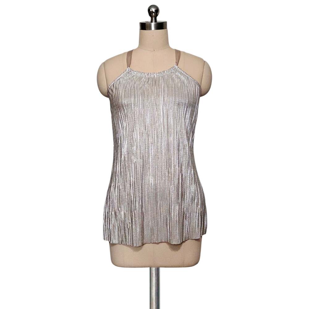 OUTBACK RED Champagne Metallic Sparkle  Pleated Tank Top Shirt XS